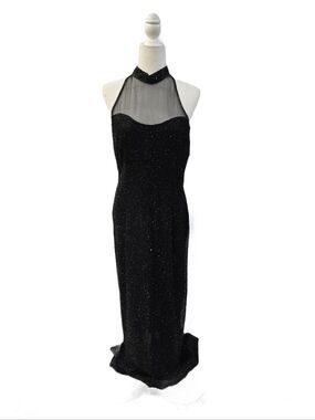 Vintage Stenay Silk High Neckline Beaded Evening Gown
